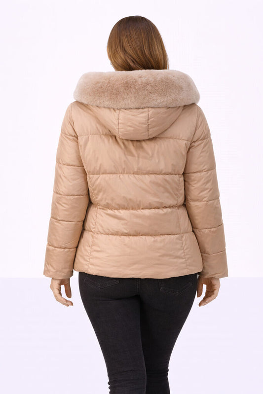 Nude Quilted Puffer Jacket with Plush Collar