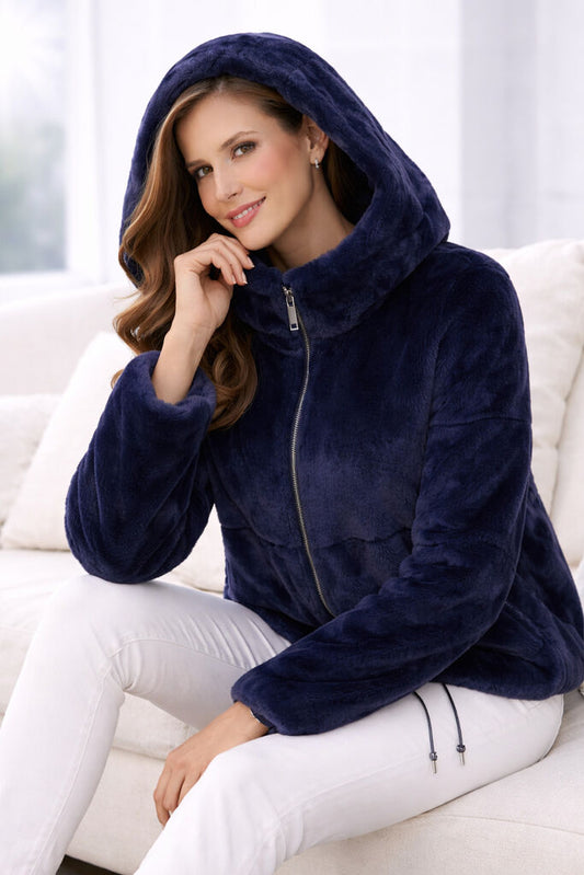 Dark Blue Reversible Hooded Jacket with Drawstring