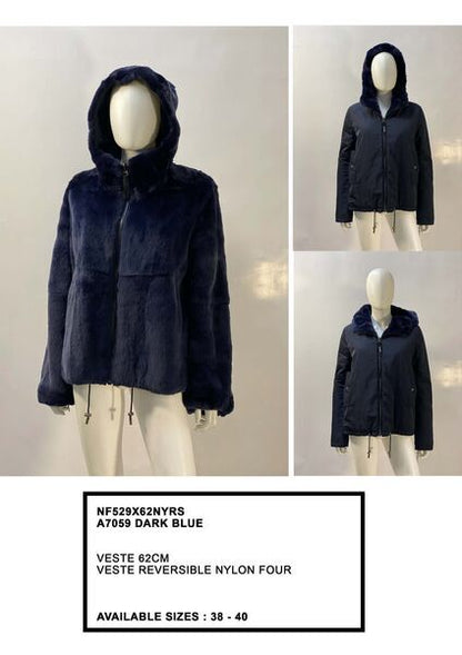 Dark Blue Reversible Hooded Jacket with Drawstring
