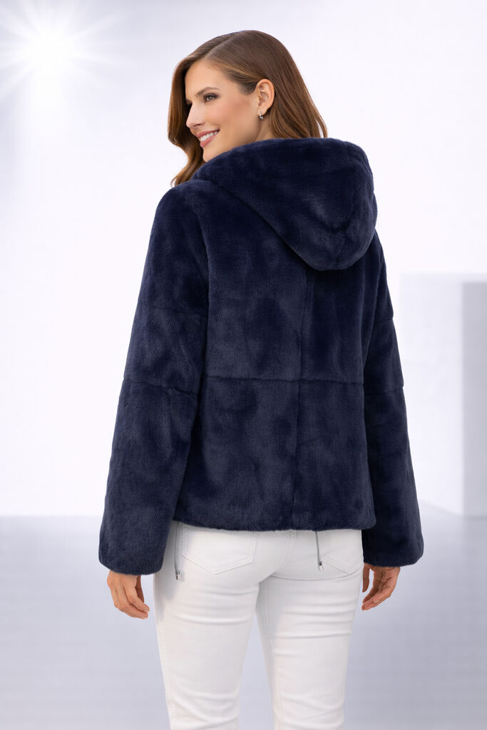 Dark Blue Reversible Hooded Jacket with Drawstring