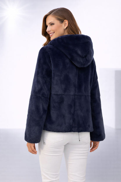 Dark Blue Reversible Hooded Jacket with Drawstring