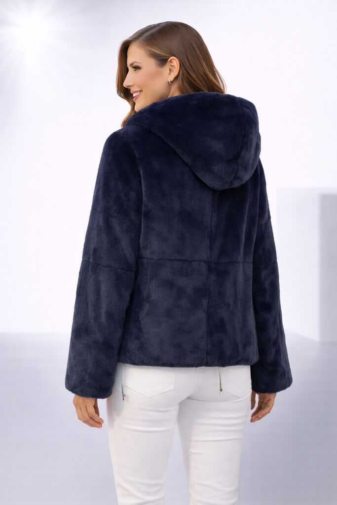 Dark Blue Reversible Hooded Jacket with Drawstring