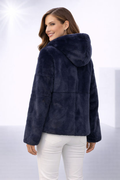 Dark Blue Reversible Hooded Jacket with Drawstring