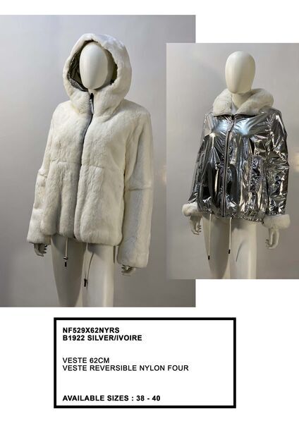 Reversible Silver Nylon and Fur Jacket