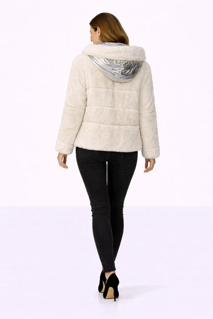 Reversible Silver Nylon and Fur Jacket