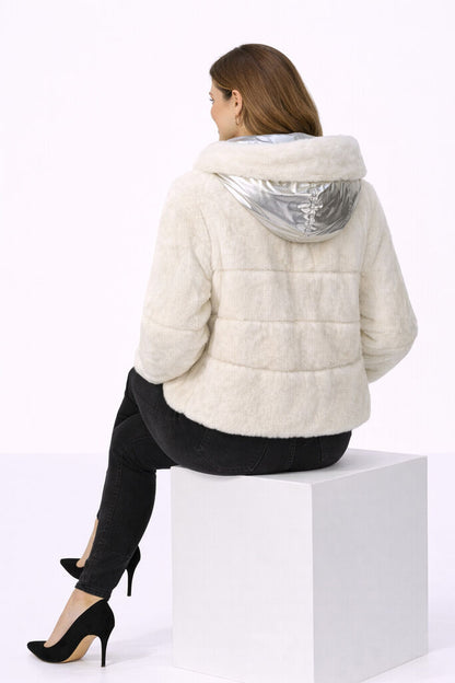 Reversible Silver Nylon and Fur Jacket