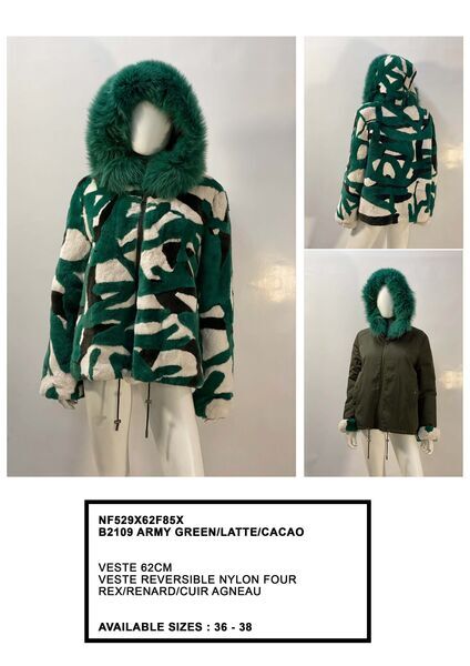 Green Reversible Jacket with Fur Trim