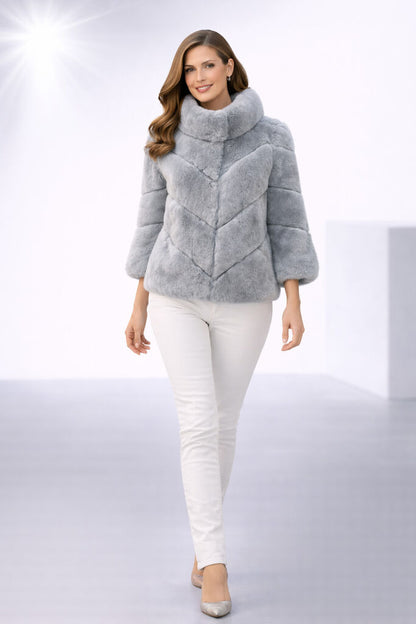 Sky Gray Textured Jacket with Chevrons