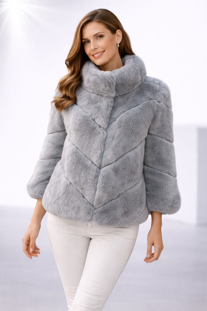 Sky Gray Textured Jacket with Chevrons