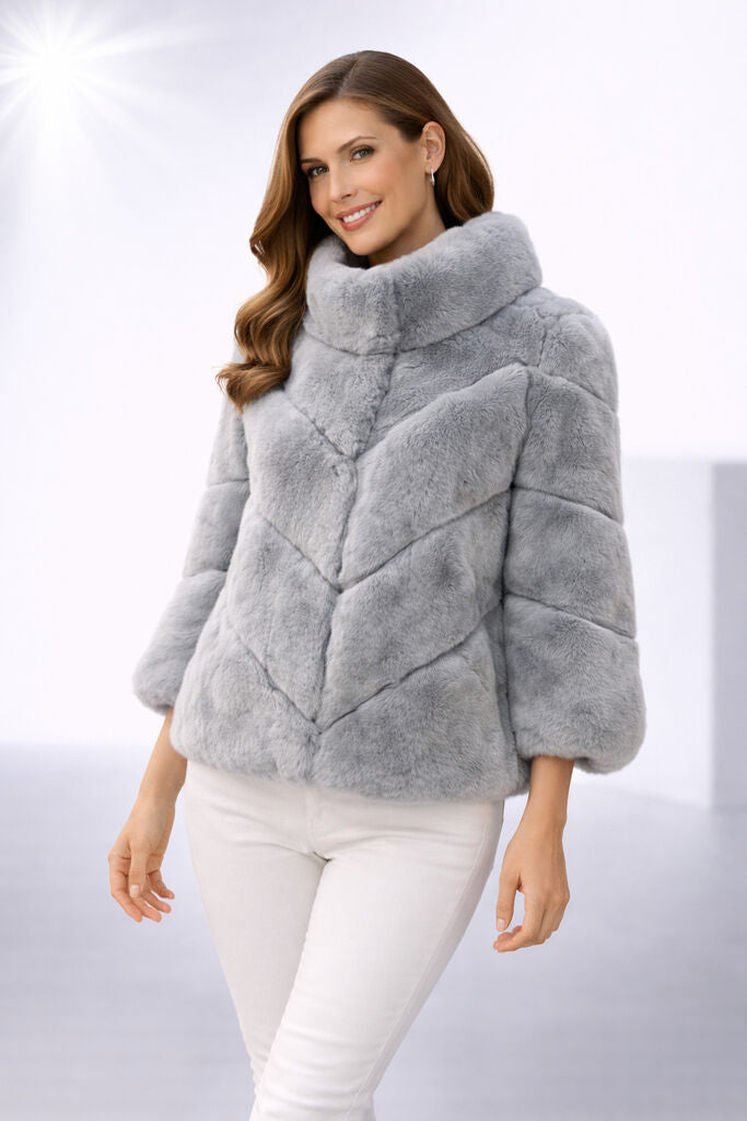 Sky Gray Textured Jacket with Chevrons