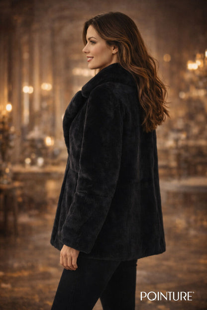 Black Luxe Fur Jacket with Oversized Collar