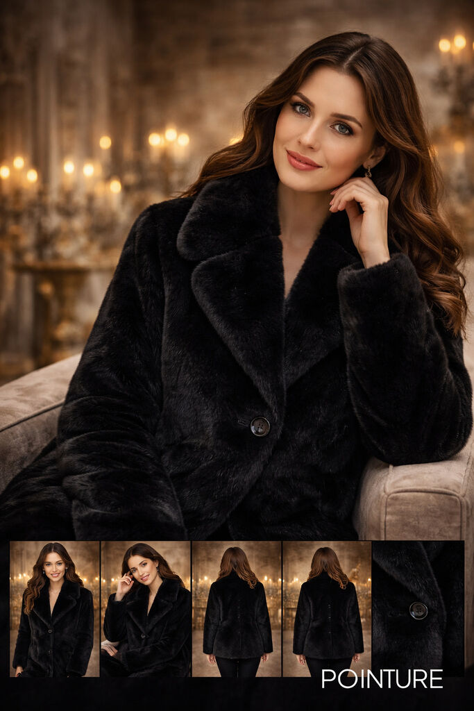 Black Luxe Fur Jacket with Oversized Collar