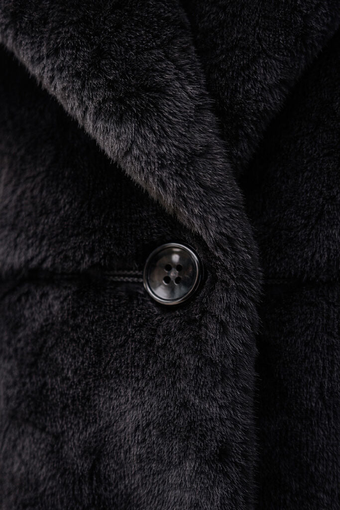Black Luxe Fur Jacket with Oversized Collar