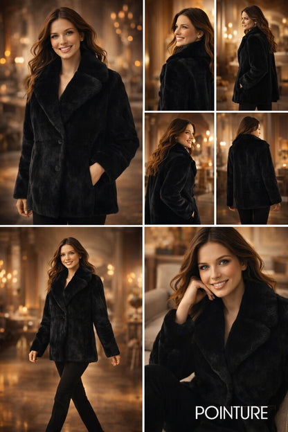 Black Luxe Fur Jacket with Oversized Collar
