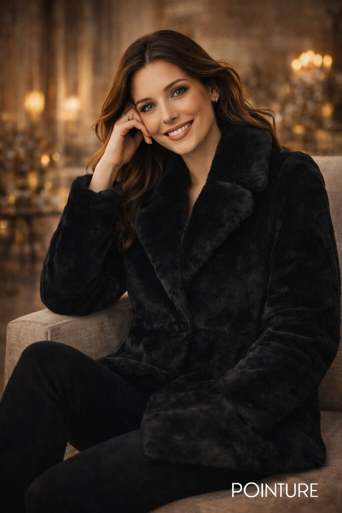 Black Luxe Fur Jacket with Oversized Collar