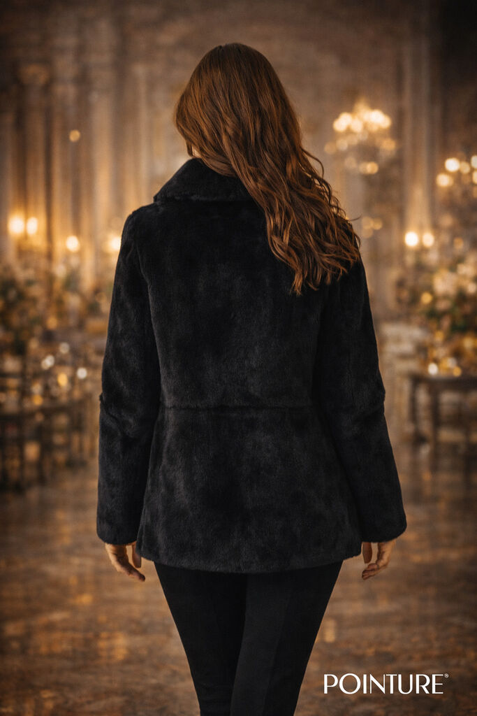Black Luxe Fur Jacket with Oversized Collar