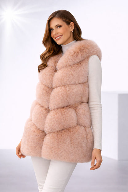 Blush Textured Fur Gilet with Quilted Design