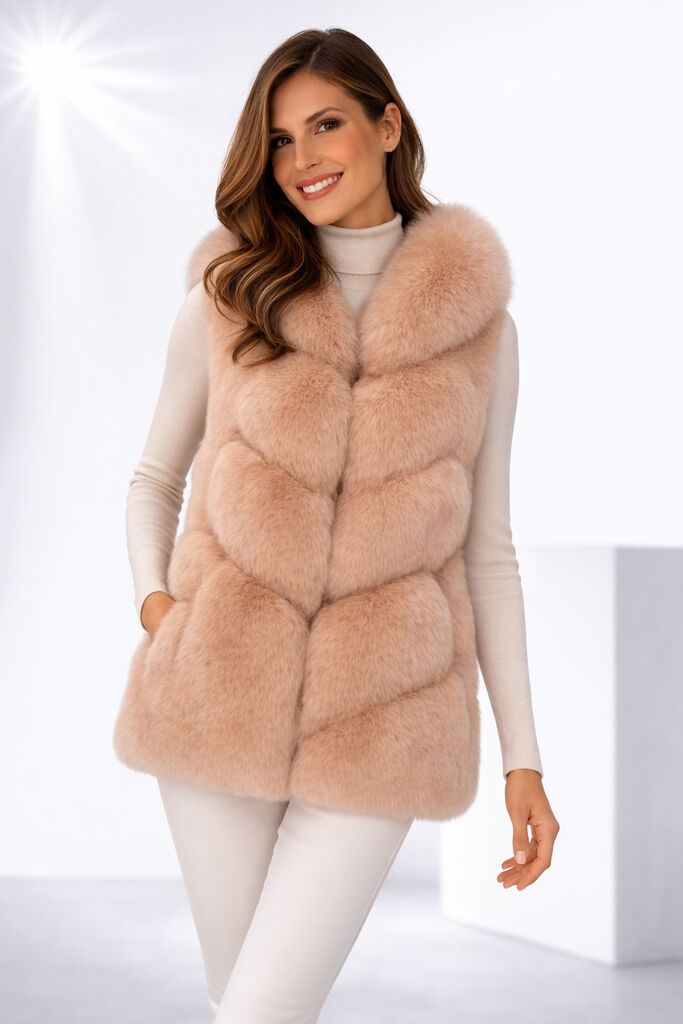Blush Textured Fur Gilet with Quilted Design