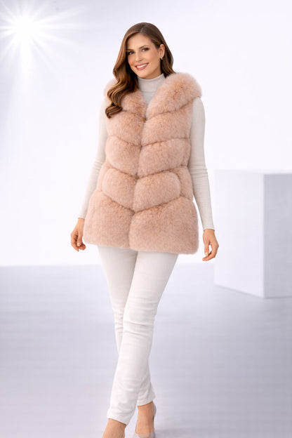 Blush Textured Fur Gilet with Quilted Design