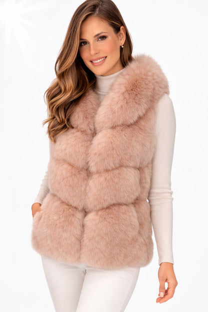 Blush Textured Fur Gilet with Quilted Design