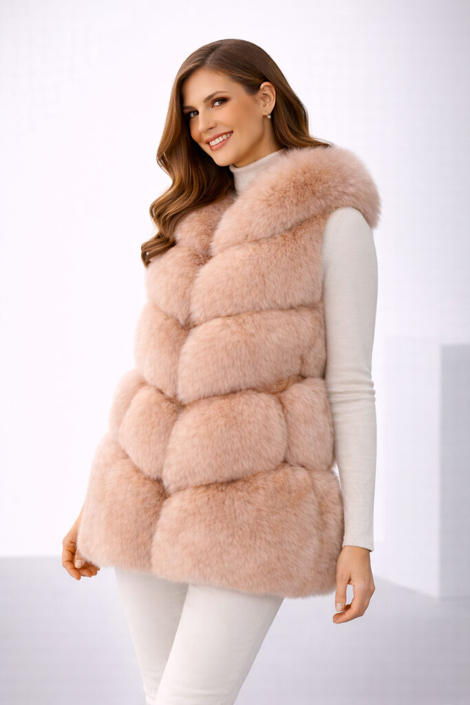 Blush Textured Fur Gilet with Quilted Design