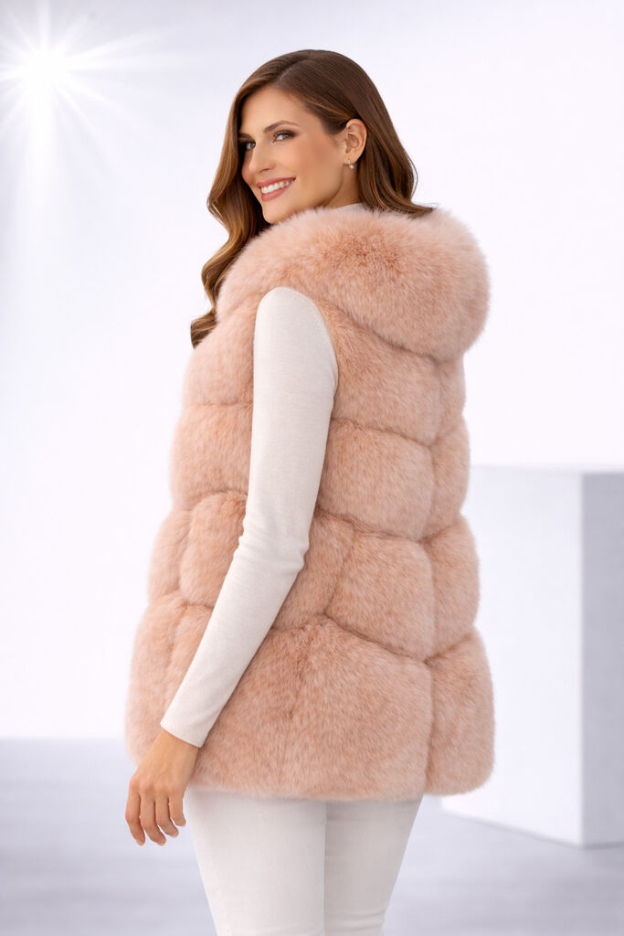 Blush Textured Fur Gilet with Quilted Design