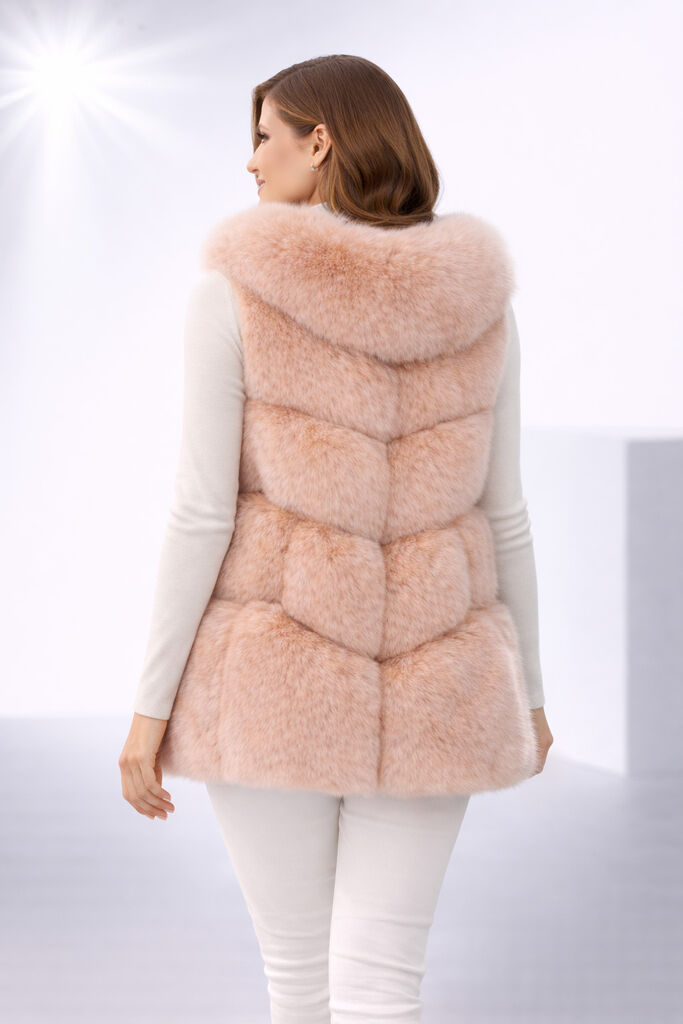 Blush Textured Fur Gilet with Quilted Design