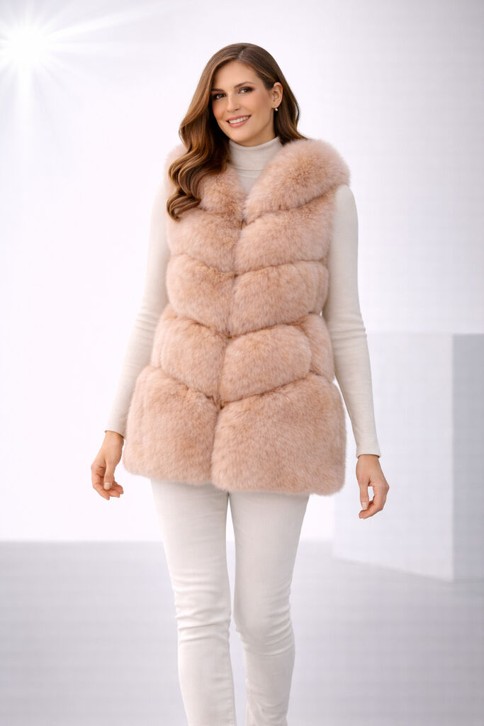 Blush Textured Fur Gilet with Quilted Design