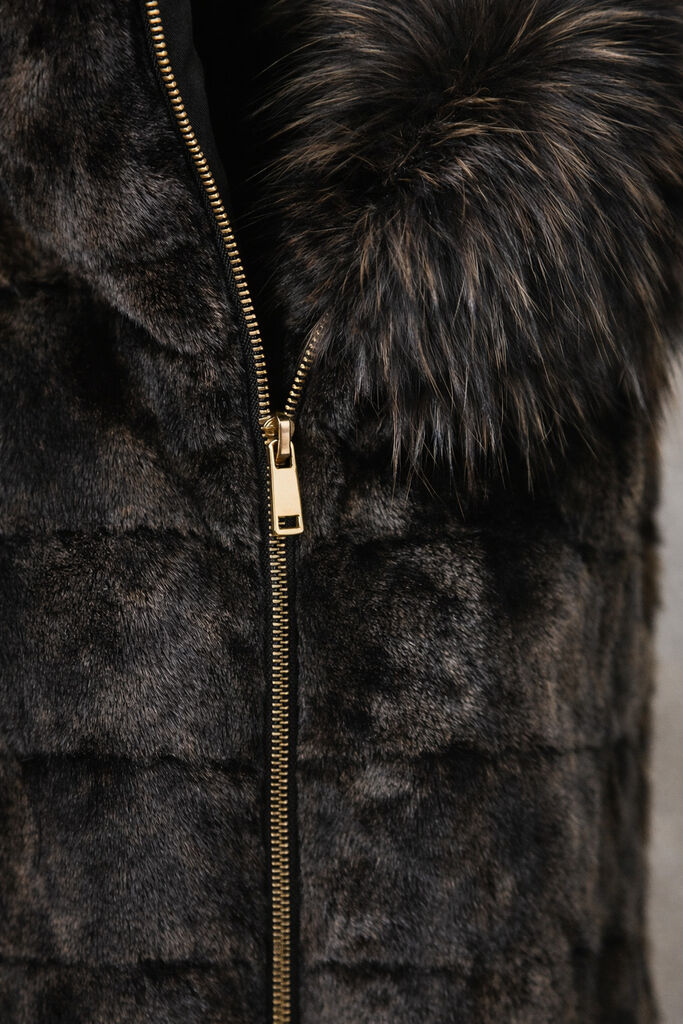 Black Fur Hooded Vest