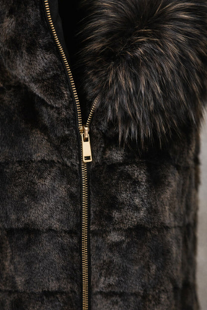 Black Fur Hooded Vest