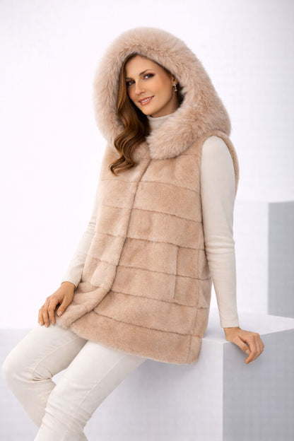 Ivory Fur Gilet with Hood