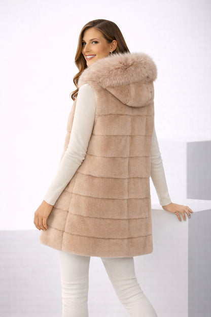 Ivory Fur Gilet with Hood