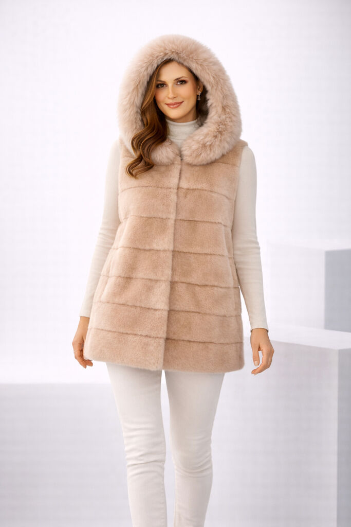 Ivory Fur Gilet with Hood