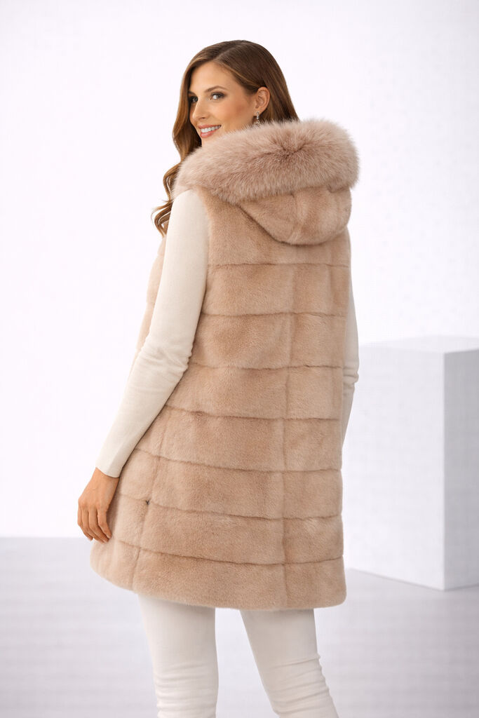 Ivory Fur Gilet with Hood