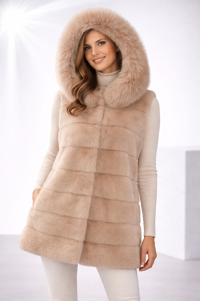 Ivory Fur Gilet with Hood