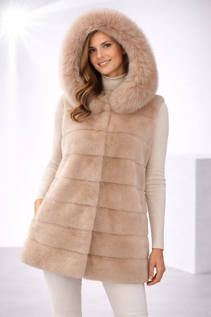 Ivory Fur Gilet with Hood