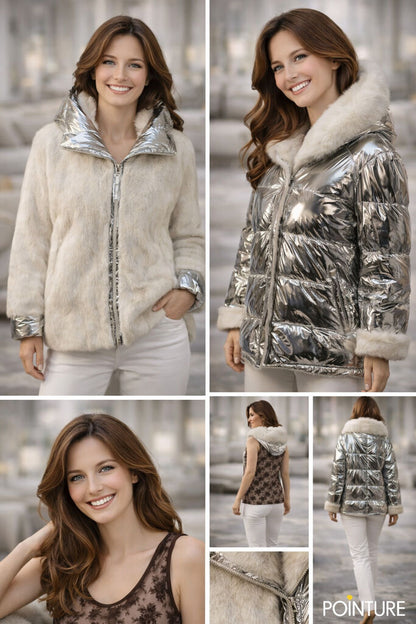 Reversible Fur and Metallic Puff Jacket