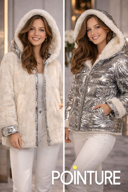 Reversible Fur and Metallic Puff Jacket