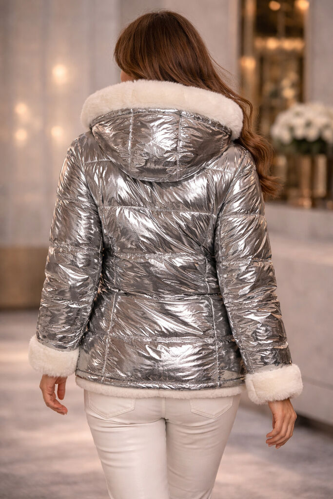 Reversible Fur and Metallic Puff Jacket
