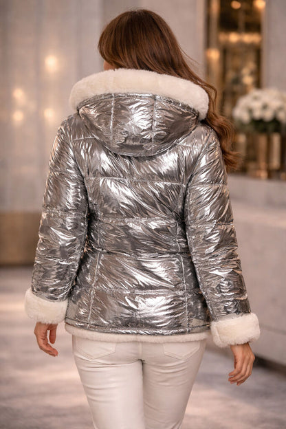 Reversible Fur and Metallic Puff Jacket