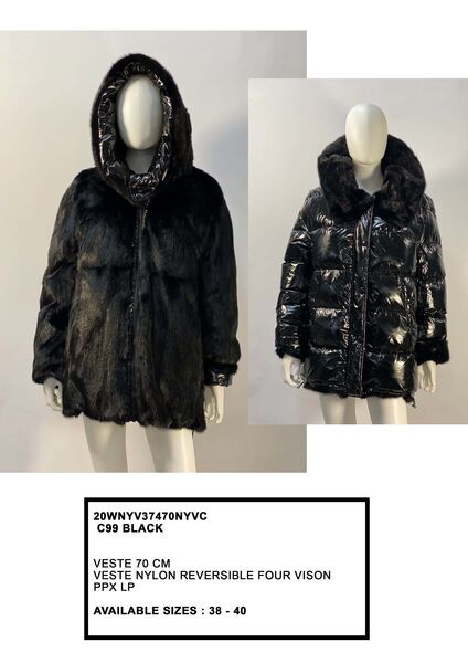 Black Reversible Nylon and Fur Jacket with Hood