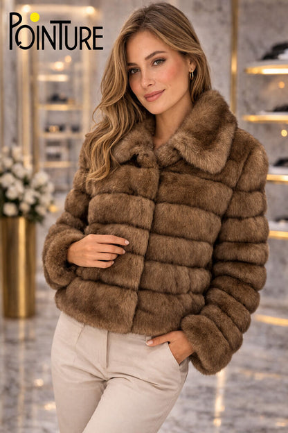 Taupe Textured Short Jacket with Plush Design