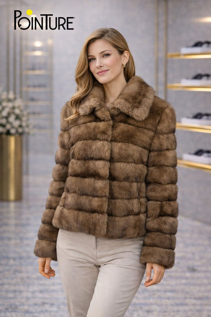 Taupe Textured Short Jacket with Plush Design