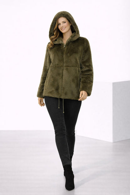 Herbal Tea Reversible Fur Jacket with Hood
