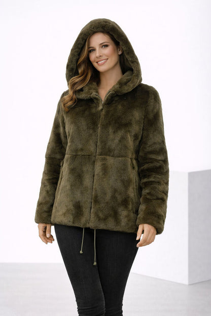Herbal Tea Reversible Fur Jacket with Hood
