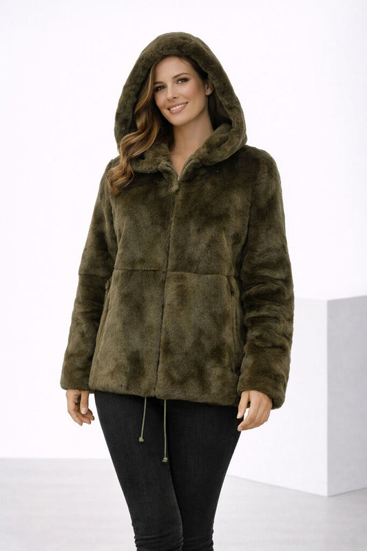 Herbal Tea Reversible Fur Jacket with Hood