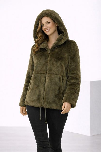 Herbal Tea Reversible Fur Jacket with Hood