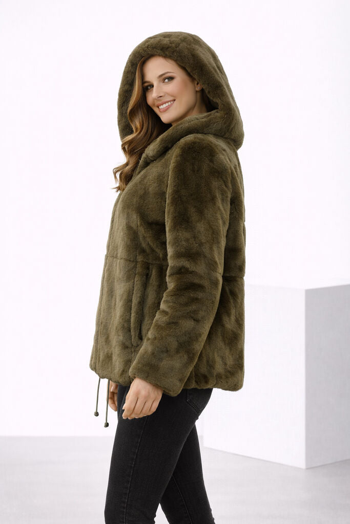 Herbal Tea Reversible Fur Jacket with Hood