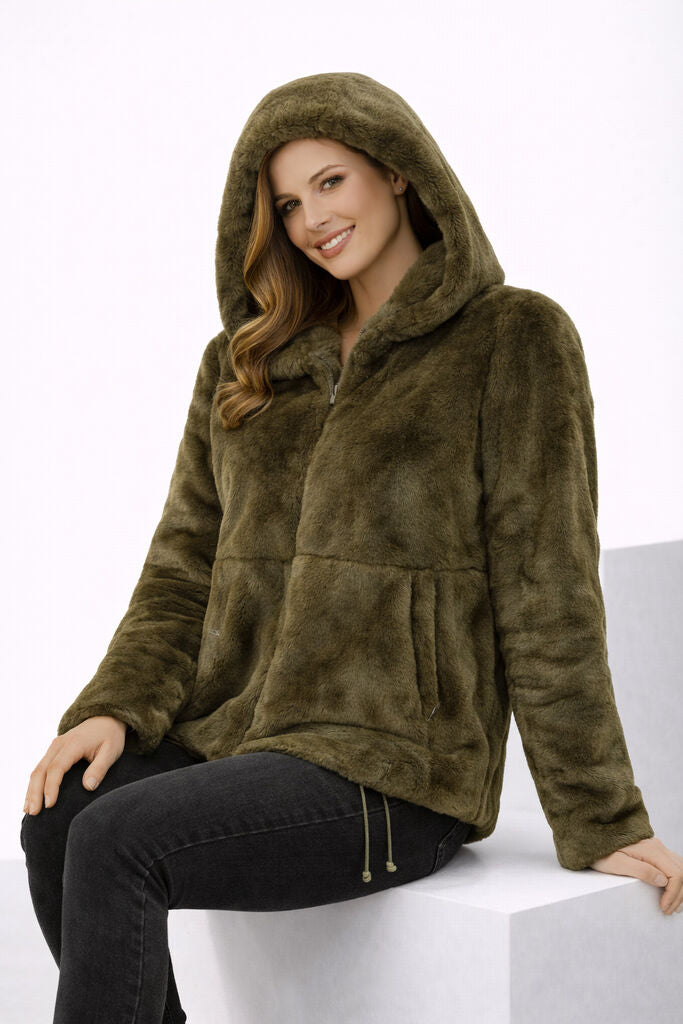 Herbal Tea Reversible Fur Jacket with Hood