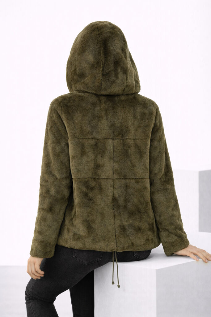 Herbal Tea Reversible Fur Jacket with Hood